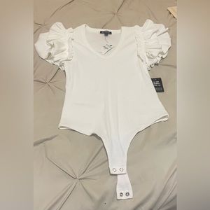 Express white v-neck ribbed bodysuit